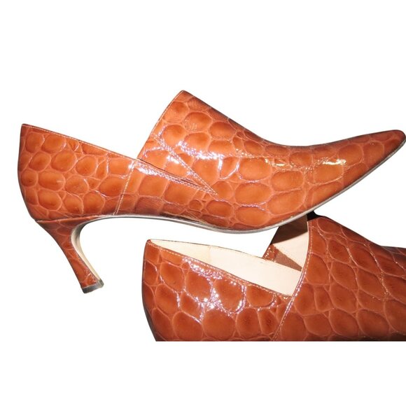 27 EDIT Gorgeous Amber Patent Croc Embossed leather booties 9.5 - Picture 6 of 12